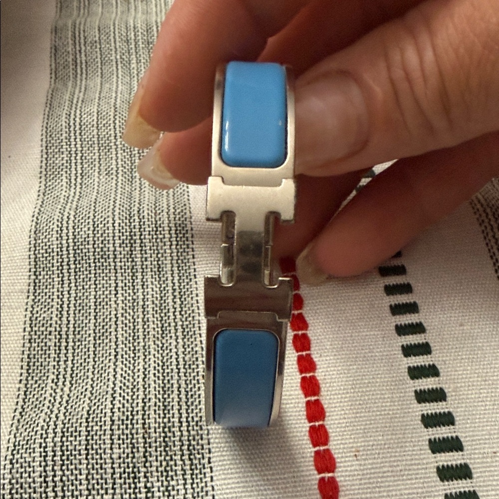 Hermes Gold & Turquoise Enamel H Cuff Bracelets (Set of 2) - Picture 3 of 7